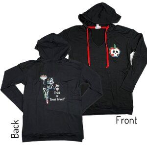 NEW XL LuLaRoe Eliza Skull Glows Dark Black Hoodie XL Pullover V Neck Skeleton